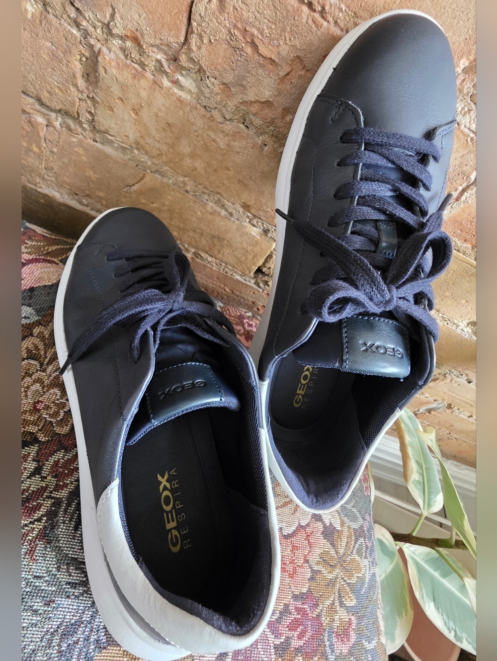 GEOX Men's Navy Leather Casual Sneakers